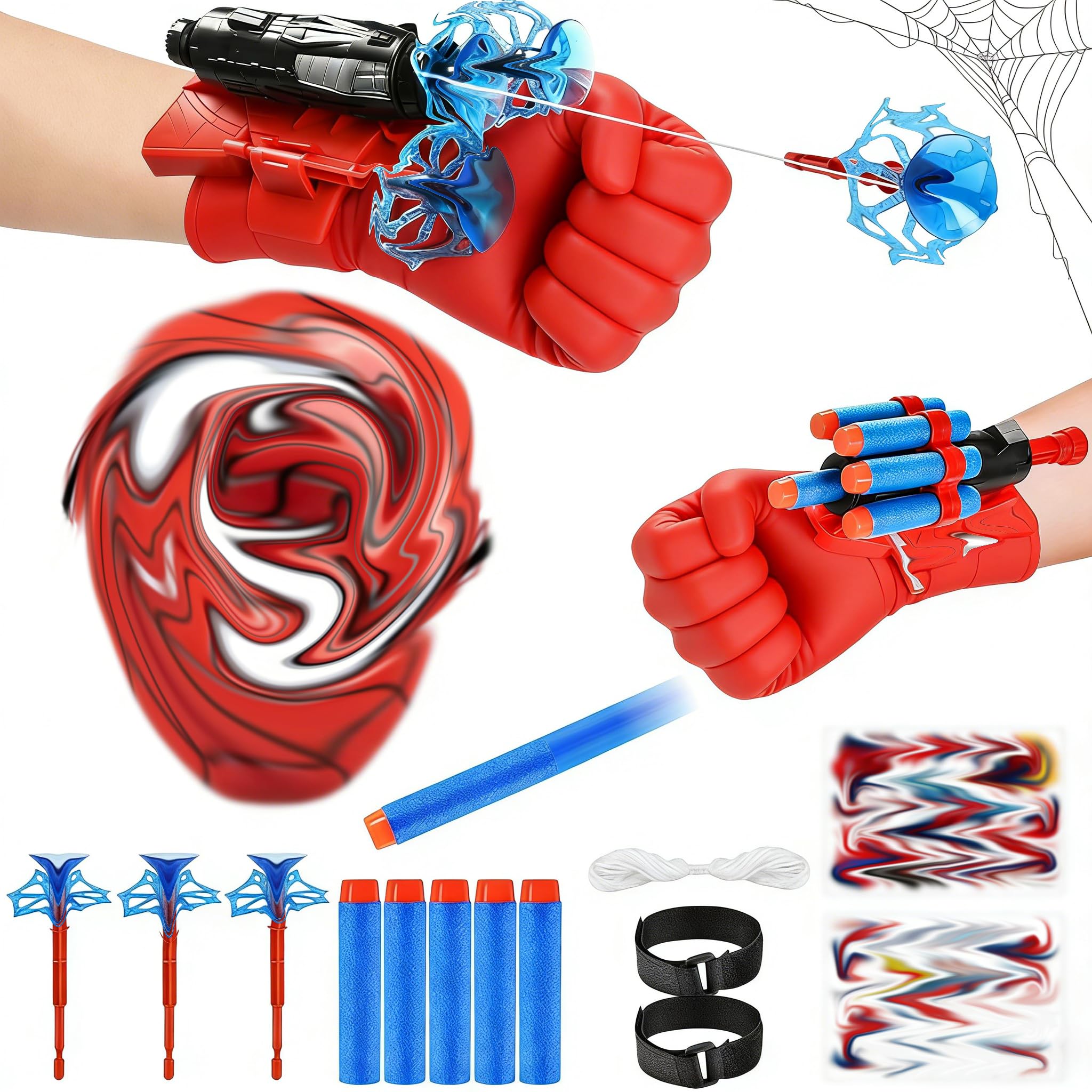 JIASHA Web Shooter, Spid_er Gloves,Spid-ER-mask,Superher0 Funny Launcher Wrist Toys, Ma-RveI Toys Gifts for Kids 5+ Year Old