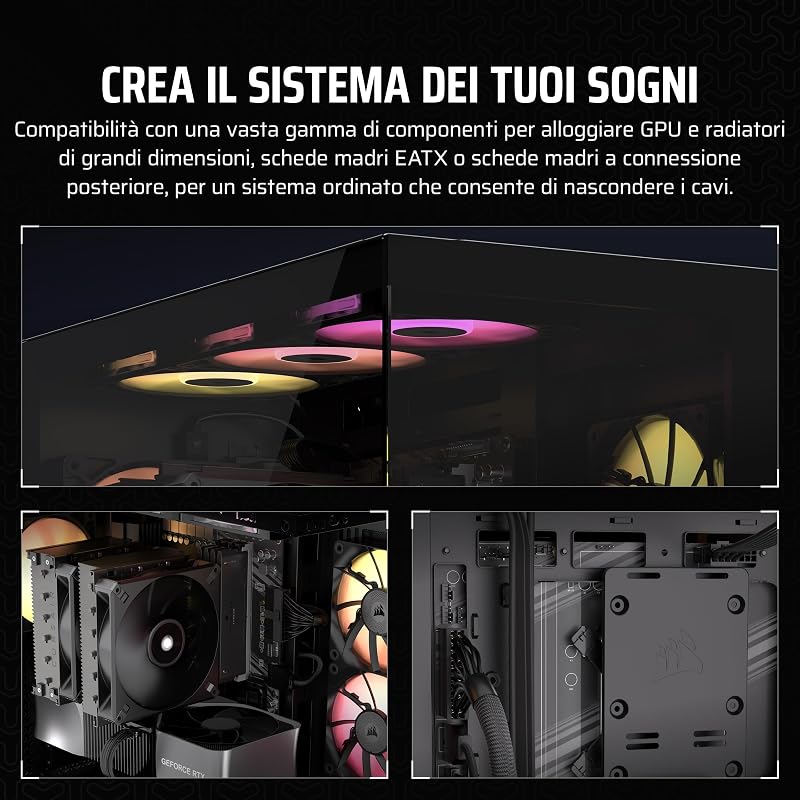 iCUE LINK 3500X RGB Mid-Tower ATX Case per PC - Vetro Panoramico Temperato - Compatibile con Scheda Madre a Connessione Inversa - 3x Ventole CORSAIR RX120 RGB Incluse - Nero