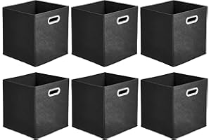 Amazon Basics Collapsible Cube Storage Organizer Bins, 6-Pack, 10.5 x 10.5 x 11 inches, Black