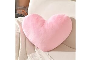 XIAIJIA Heart Pillow Pink Heart Shaped Pillow Soft Rabbit Fur Small Decorative Pillow for Bed Heart Cushion for Couch Girls Women Day Gift