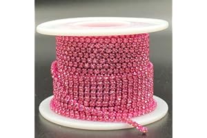 Towenm 1 Roll 10 Yards Rhinestone Chain, 2mm Crystal Rhinestones Close Chain Roll, Sew on Crystal Rhinstone Chain Trim, Crystal Claw Cup Chain (Rose, SS6 / 2mm)