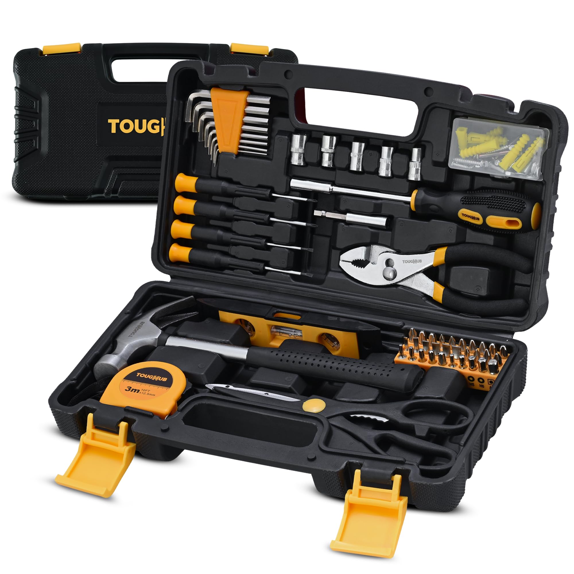ToughHub 134-Piece Tool Kit – Home & Car DIY Hand Tools Set with Hammer, Hex Keys, Screwdrivers, Sockets, Measuring Tape, Fasteners & Tool Box – Complete Repair & Maintenance Set