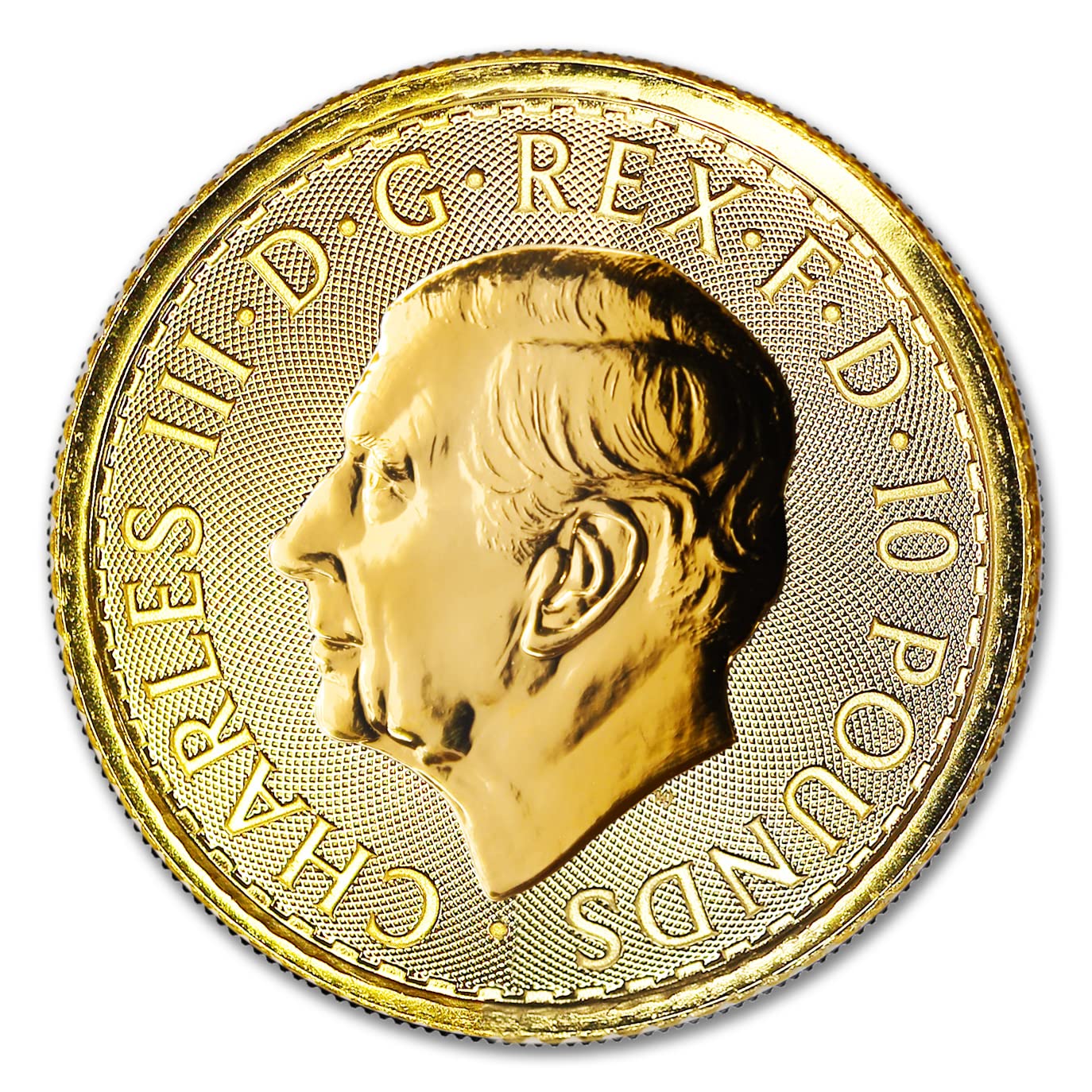 2023 1/10 oz British Gold Britannia Coin (King Charles III) Gem Uncirculated (First Day of Issue) by the Royal Mint 24K 10£ NGC GEMUNC