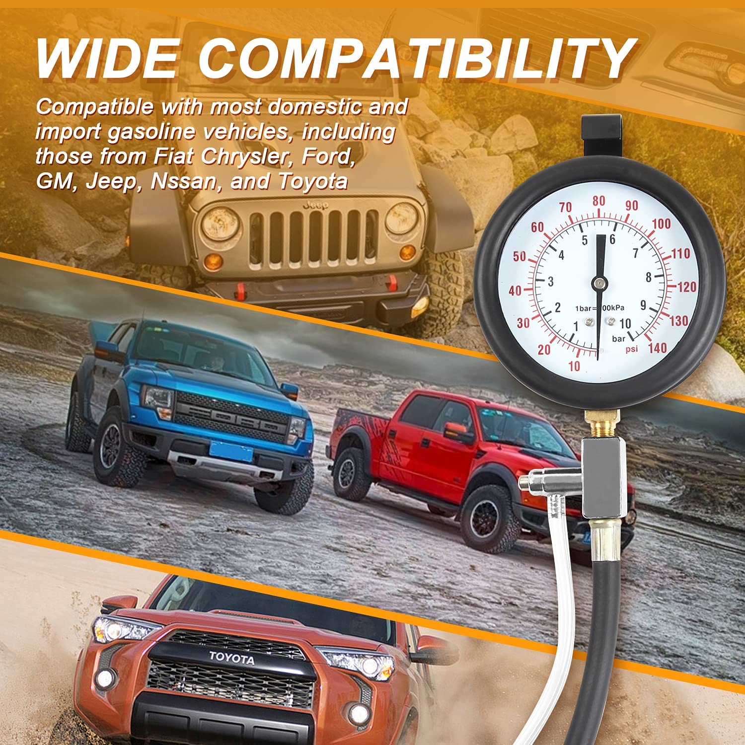 Fuel Pressure Testers ORCISH Fuel Injection Pressure Gauge Tester Kit