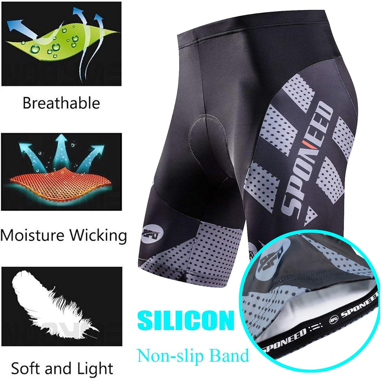 sponeed Men's Cycling Shorts Padded Bicycle Riding Pants Bike Biking Clothes Cycle Wear Tights: Clothing