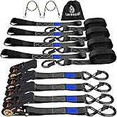 Ratchet Straps 4 Pack - 2,200 Lbs Break Strength 1 in x 15 Ft Medium Duty Ratchet Tie Down Straps with S Hooks Set for Truck, Cargo Van, Trailer, Motorcycle (Black)