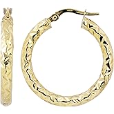 Kooljewelry 14k Gold 3x20 mm Diamond-cut Round Hoop Earrings (yellow gold or white gold)