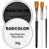 Black &amp; Clown White Face Body Paint with 3Pcs Painting Brushes, Water Based SFX Makeup Palette for Kids &amp; Adults, Non-Toxic Facepaint for Halloween, Cosplay, Costume &amp; Theater