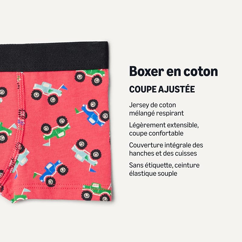 Culotte Boxer en Jersey de Coton Garçon, Lot de 10, Gris/Rayures/Camions, 8-9 ans