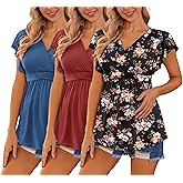 Ekouaer Maternity Shirts 3 Packs Flying Short Sleeve Nursing Tops Pregnancy Clothes
