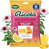 Ricola, Throat Drops Echinacea Honey Lemon, 45 Count | Made with Menthol - Minor Cough and Sore Throat Relief - Herbal Throat Lozenges