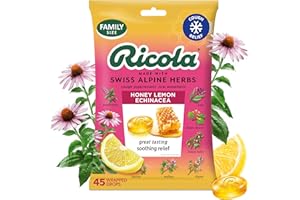 Ricola Honey Lemon Echinacea Cough Drops with Menthol - Minor Cough and Sore Throat Relief - 45 Count - Herbal Throat Lozenges