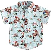 Western Baby Boy Clothes Button Down Short Sleeve Shirts Country Cowboy Dress Shirt Tops Summer Vintage Clothes