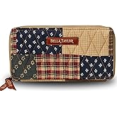 Bella Taylor Slim Card Wallet for Women | Quilted Cotton Fabric Zip Around Credit Card Wallet with RFID Protection | Primitive Patch