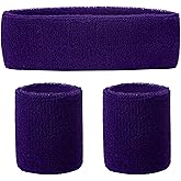 Solid Purple Color Sweat Band Headbands and Wrist Bands Set, Sweatbands for Men Women, Moisture Wicking Head Band, Football Wristbands,Sports Headband for Running Workout