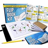Flip Book Kit with LED Light Pad and Flipbook Paper, Animation Kit for Kids | Includes Starter Guide and Animation, A5 Light Box, Flip Book Animation Paper for Drawing, Binding Screws,Flip Books for Kids