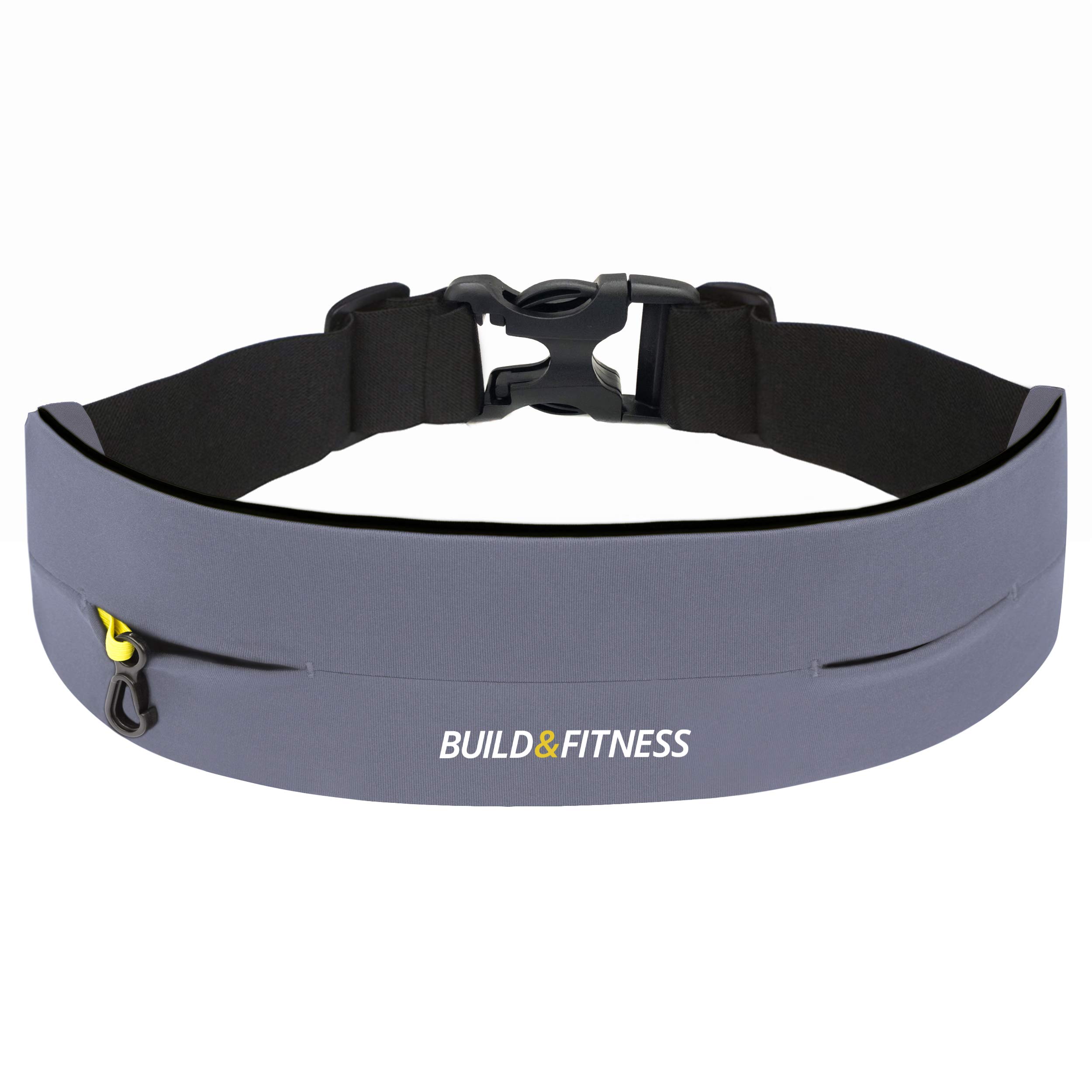 Build & Fitness Running Belt – Adjustable Waist Pack, Secure Key Clip – Light, Slim, Comfortable – Fits All Phones, Keys, Cards, Airpods, GUs – for Men & Women – Run, Jog, Gym Workout, Cycle, Hiking