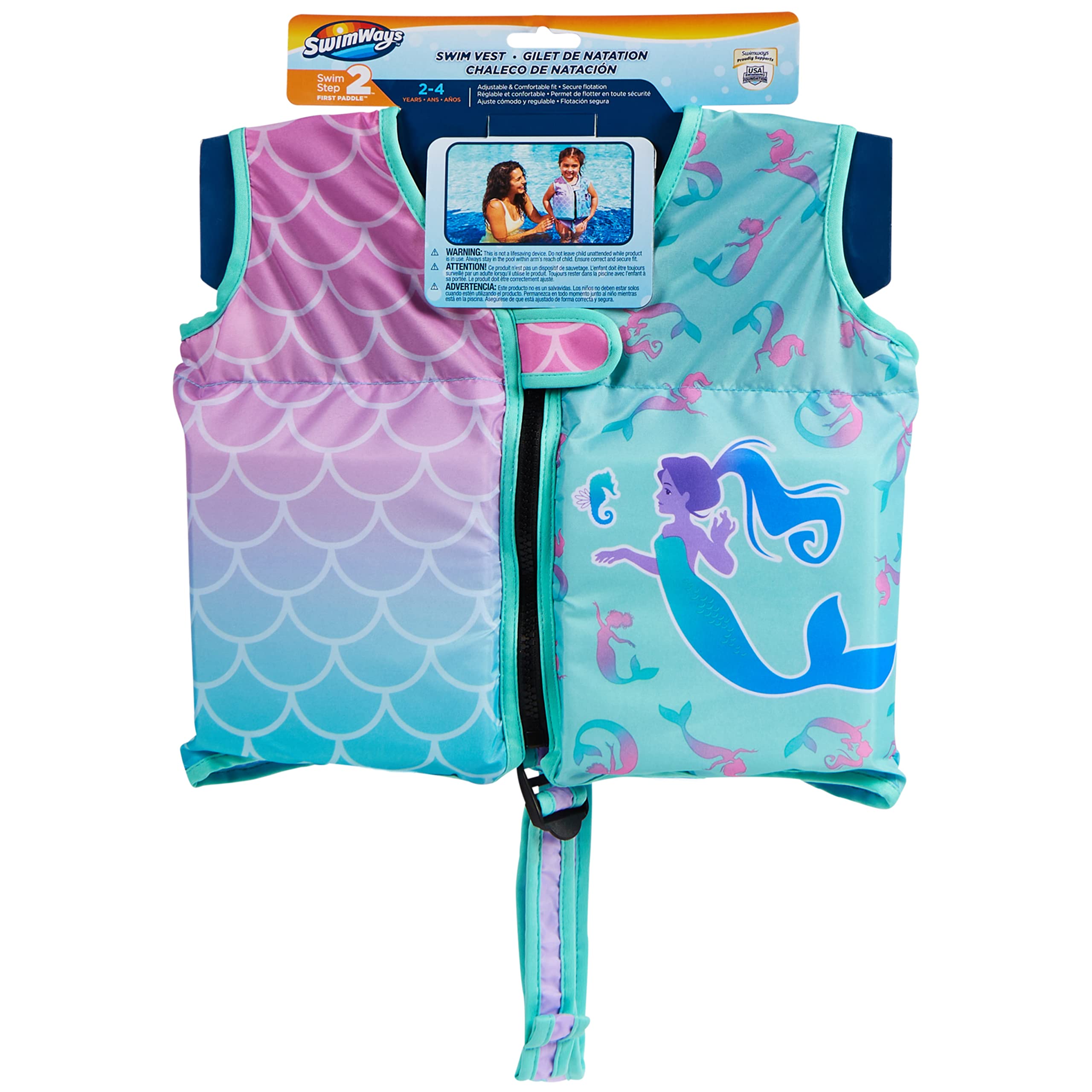 Swim Vest, Learn To Swim Personal Flotation Device for Swim Training, Pool Floats & Swimming Pool Accessories for Kids 2-4 Years, Mermaid