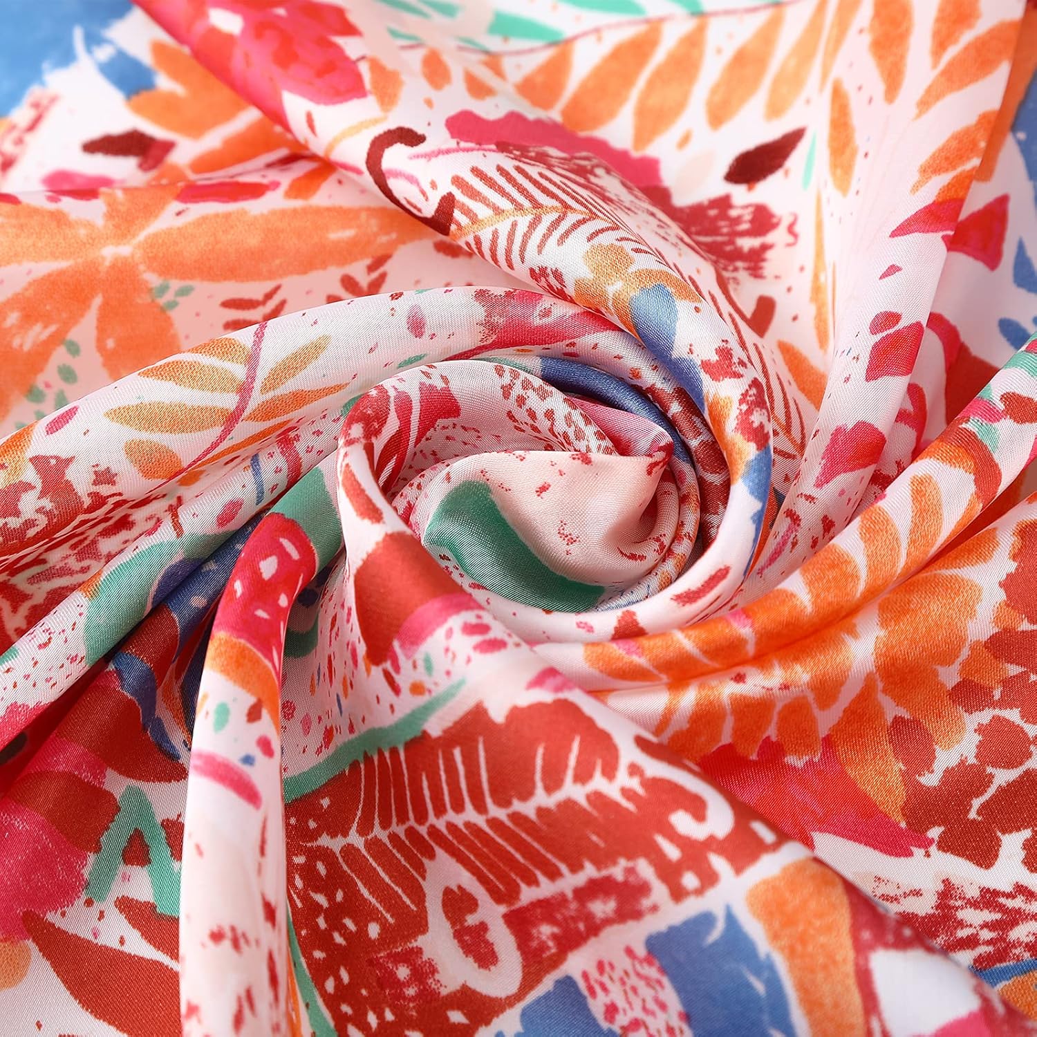 27.5” Silk Satin Square Head Scarf - 4PCS Satin Head Scarves for Women Hair Bandanas Sleeping Head Wraps Neck Scarf Head Kerchief (Flowering Leaves (Beige/Orange/Navy/Red)) at  Women’s Clothing store
