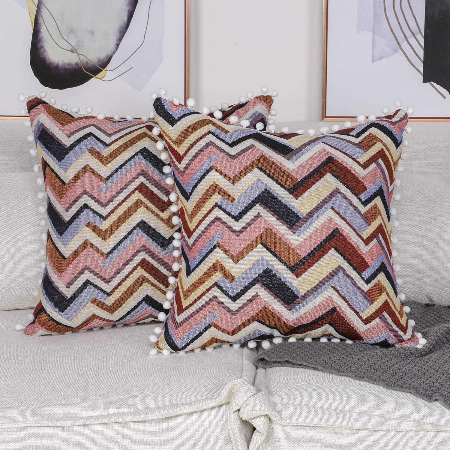 Amazon Com Mandioo Decorative Pom Poms Fringe Throw Pillow Covers