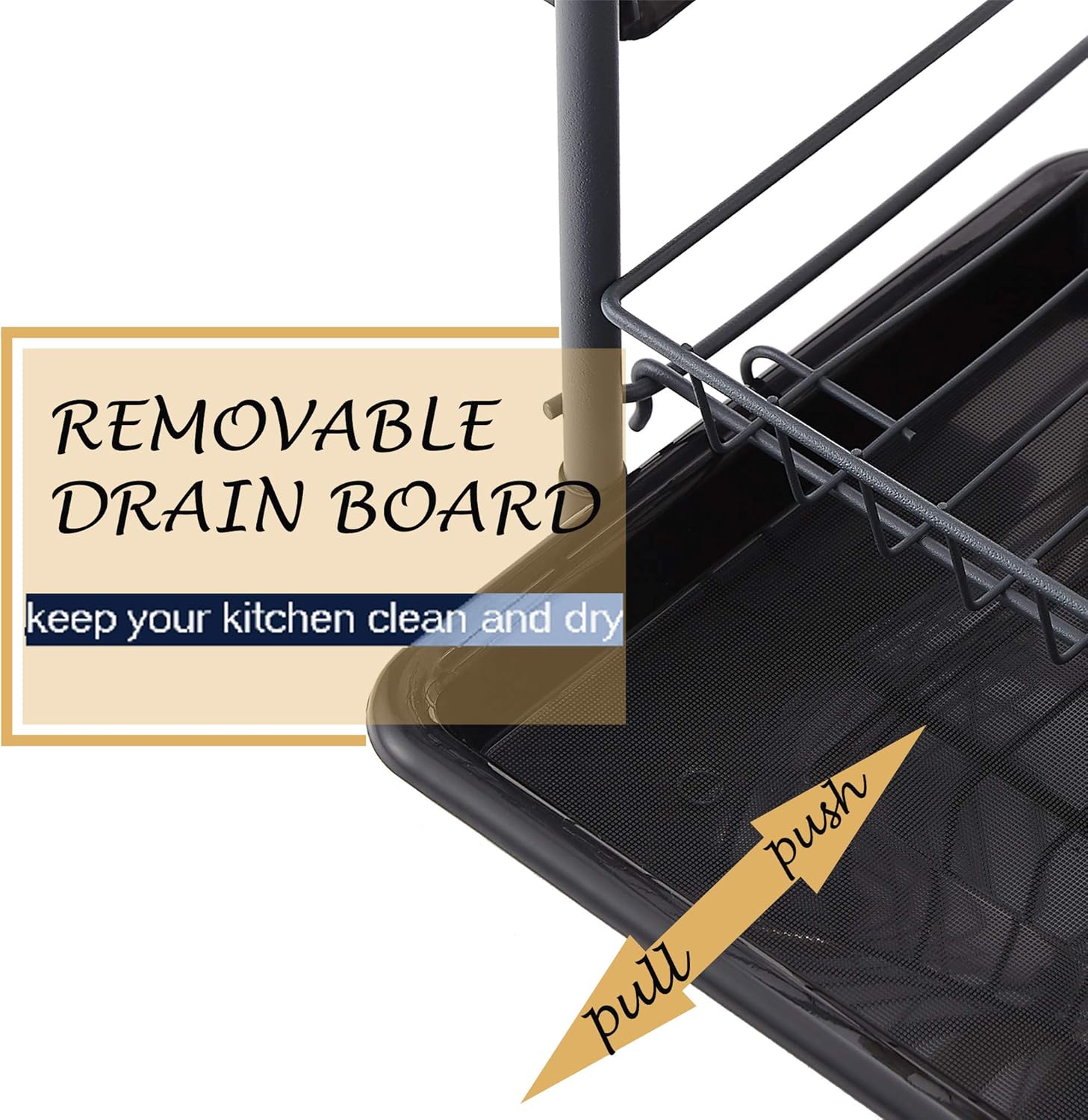 NATUROUS Dish Rack, 2 Tier Dish Drying Rack Kitchen Organizer with Drain Board, Utensil Holder, Cutting Board Holder, Gray -
