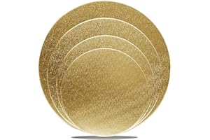 GOIIO 4 Pack Cake Boards Golden Round Cake Circles 6, 8, 10, 12 Inch Cake Base Cardboard, 1 of Each Size Set for Baking Cake, Gold
