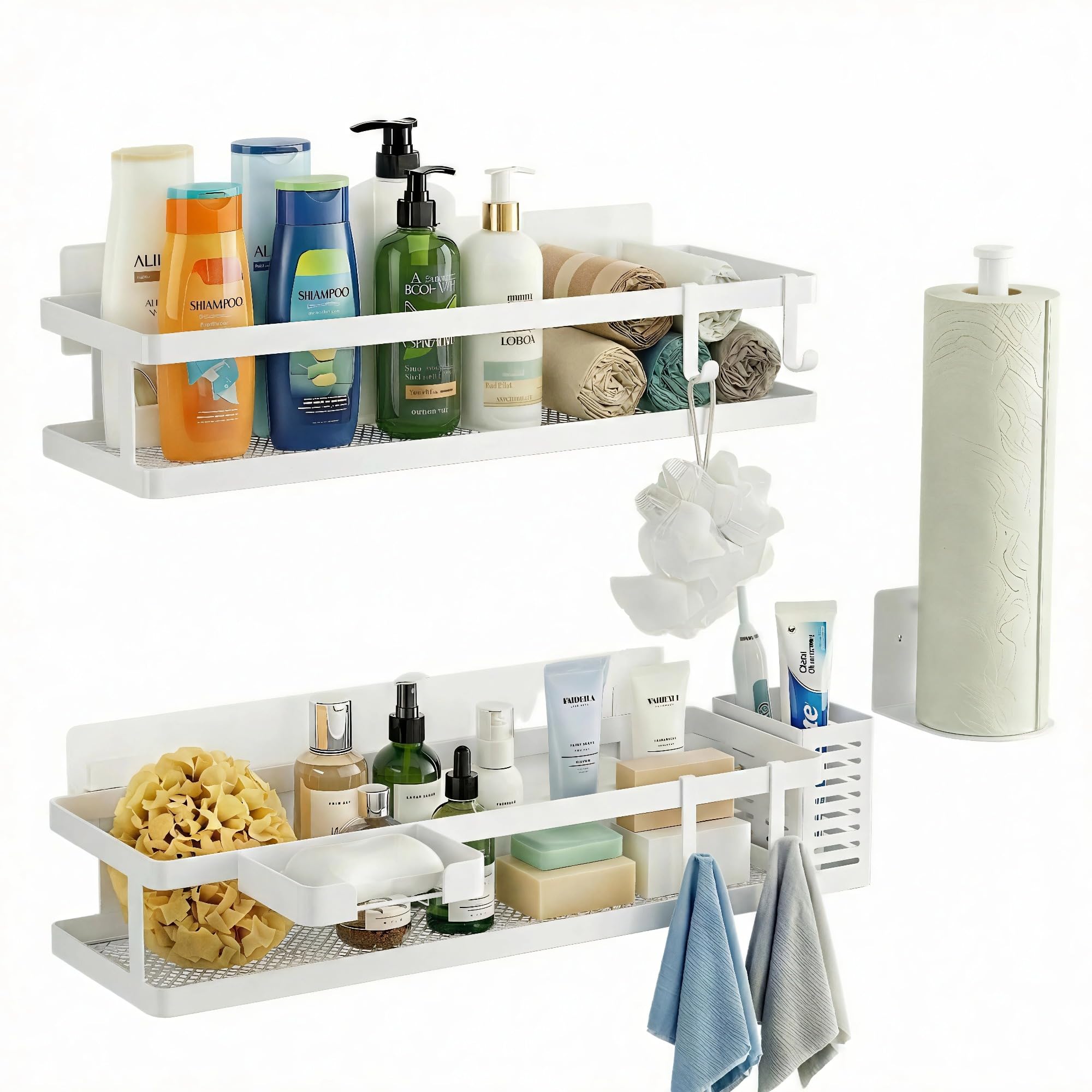 PUSDON Metal Wall Hanging Basket 2 Packs DIY Suitable for Multiple Scenes - Large White Guardrail Suit Image