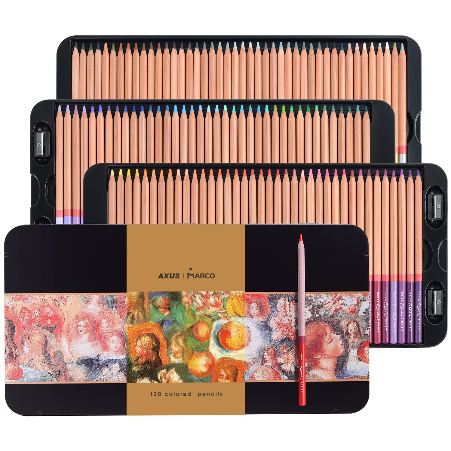 Photo 1 of AXUS MARCO Oil-based Colored Pencils Set for Adult Professional Coloring 3.7mm Thick Core Unbreakable Great Color Rendering Iron Box Packed For Artists & Art Lovers (Renoir 3100 Series-120 Colors)