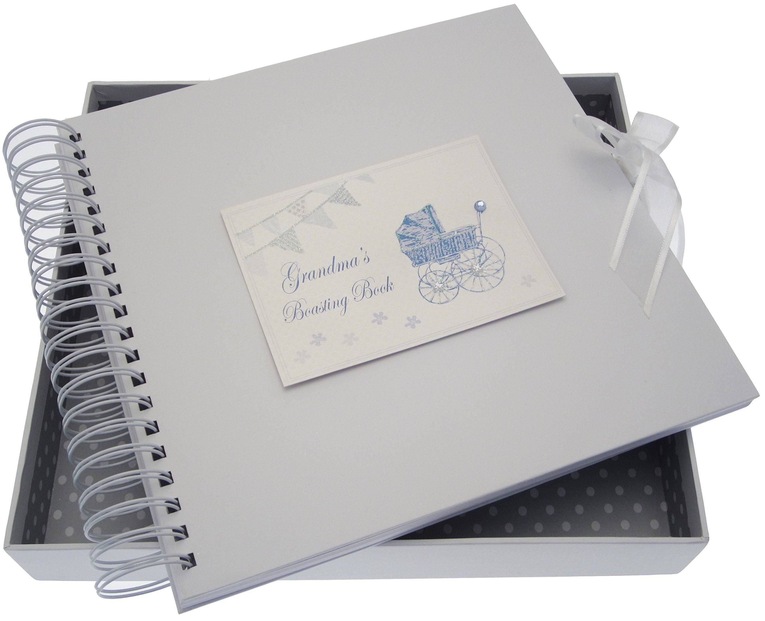 White Cotton Cards Grandma's Boasting Card/Memory Book (Blue Pram and Bunting)