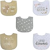 Neat Solutions 5 Pack Aspirational Bib Set with Mixed Fabrics & Water Resistant Inner Core - Girl, Grey Oatmeal While
