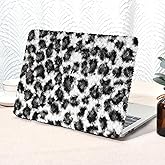 Seorsok Compatible with MacBook Air 13 Inch Case 2022 2021 2020-2018 Release A1932 A2179 M1 A2337,Elegant Leopard Print Soft Plush Faux Skin Leather Plastic Hard Shell Case with Keyboard Cover,White