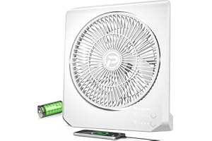 CMYFATO 10Inch Portable Small Box Fan, 20000mAh Rechargeable Battery Operated, Max 55Hrs Cooling, 4 Speeds, 270° Pivoting, Cordless Square Table Fan with Timer for Window Bedroom Kitchen Office Power Outage