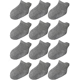Aroveea Toddler Socks Non Slip Grip Ankle Baby 12 Pack for Kids Boys Girls | Soft combed cotton; safety silicone on bottom; machine washable; fits 6M to 7Y children indoor outdoor play all season