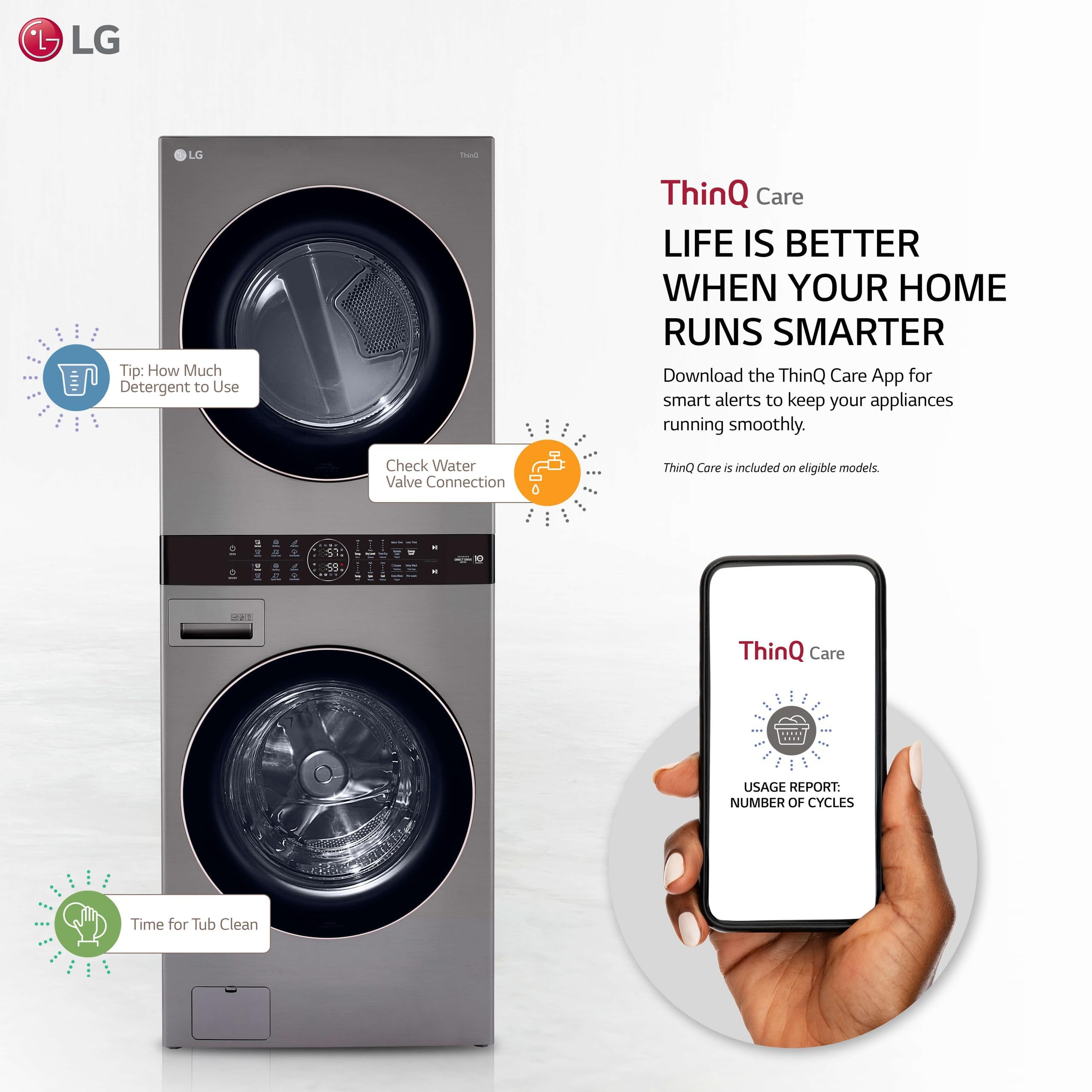 Single Unit Front Load LG WashTower? with Center Control? 4.5 cu. ft. Washer and 7.4 cu. ft. Gas Dryer