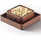 FANATU Wood Pistachio Snack Bowl with Shell Storage, Double Dish (Walnut) | Magnetic Removable Lid Creates A Convenient Nut Serving Tray For Quick Refills, Cleanup, Movie Nights And Parties