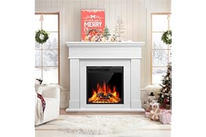 Xbeauty 44” Electric Fireplace with Mantel Surround, Freestanding Fireplace Heater with Realistic LED Flame & Remote Control, Adjustable Brightness, 750W/1500W Heater with Overheat Protection, White