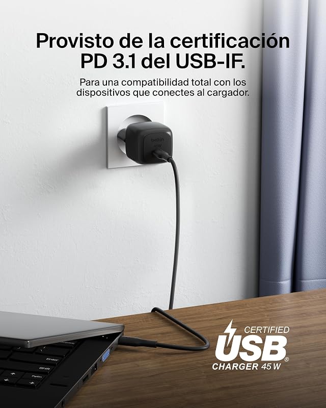 Carregador Rápido Compacto de 45W, Entrega de Energia USB-C para Apple iPhone 17, iPhone 16, Série iPhone 15, Samsung Galaxy S25, Pixel 10, iPad, AirPods e outros - Preto