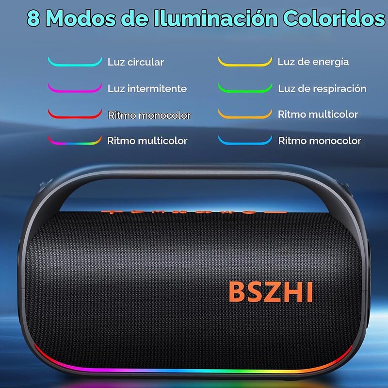 Coluna Bluetooth de 80W (120W de pico), potente, portátil, IPX6 à prova de água, sem fios, TWS, ao ar livre, para festas, viagens e campismo na praia, com luz, BT5.0, cartão USB/TF, AUX.