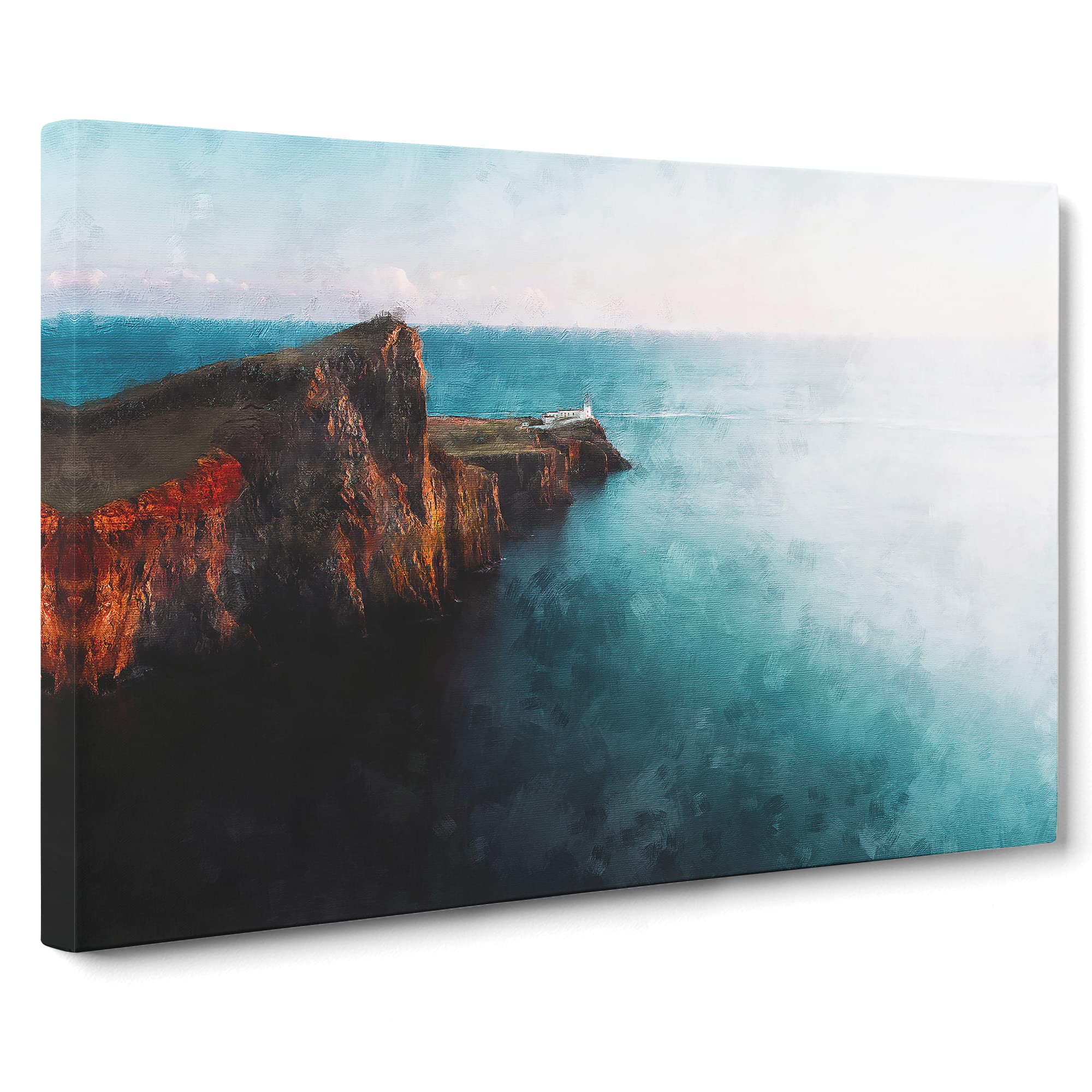 Neist Point Lighthouse Isle Of Skye Canvas Print | Gallery Wrapped 30mm Frame Wall Art | 20x14 inches | Ready to Hang | Coastal Seascape Picture | Living Room Bedroom Lounge Office