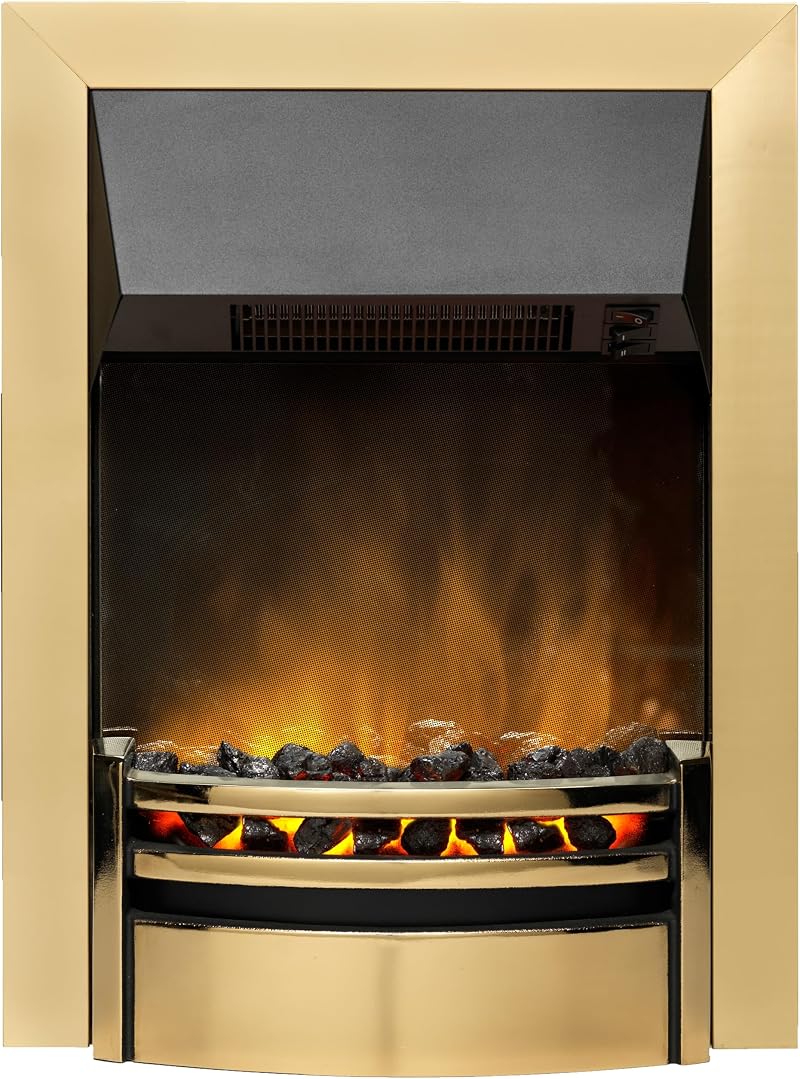 Dimplex Kansas Inset Electric Fire Brass Optiflame 2kW Fan Heater Real Coals