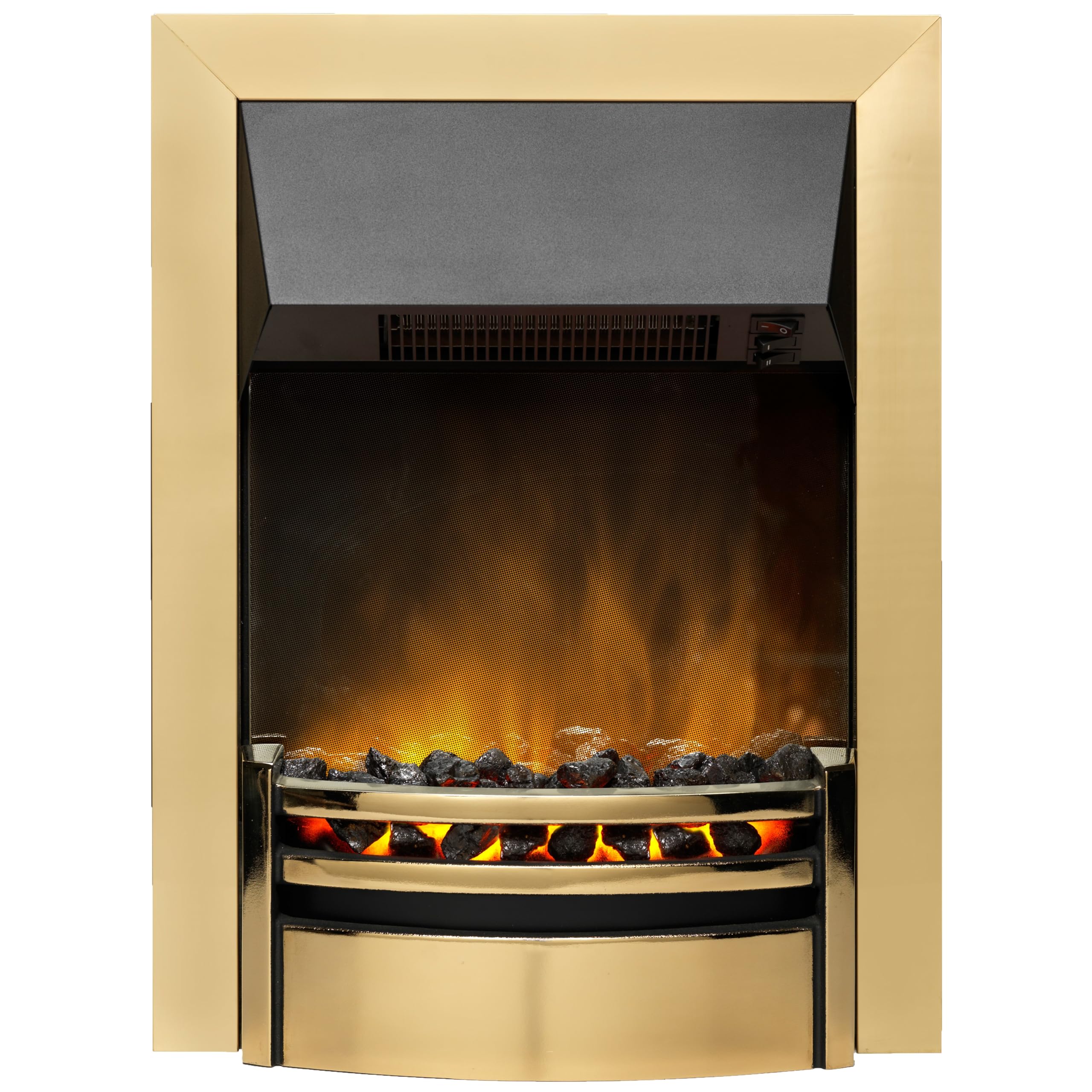 Dimplex Kansas Optiflame Inset Electric Fire, Brass LED Flame Effect Fireplace With Real Coals, 2kW Fan Heater and 1000/2000 Watt Settings, Inset/Recess Depth 7cm