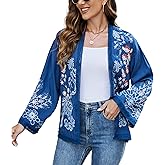 Bohemian Floral Emboridery Blouse Fou Women Kimono Cardigan, Open Front Mexican Long Sleeve