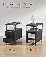 VASAGLE Slim Side Table with Charging Station Charcoal Grey Black LET326B22 view 4