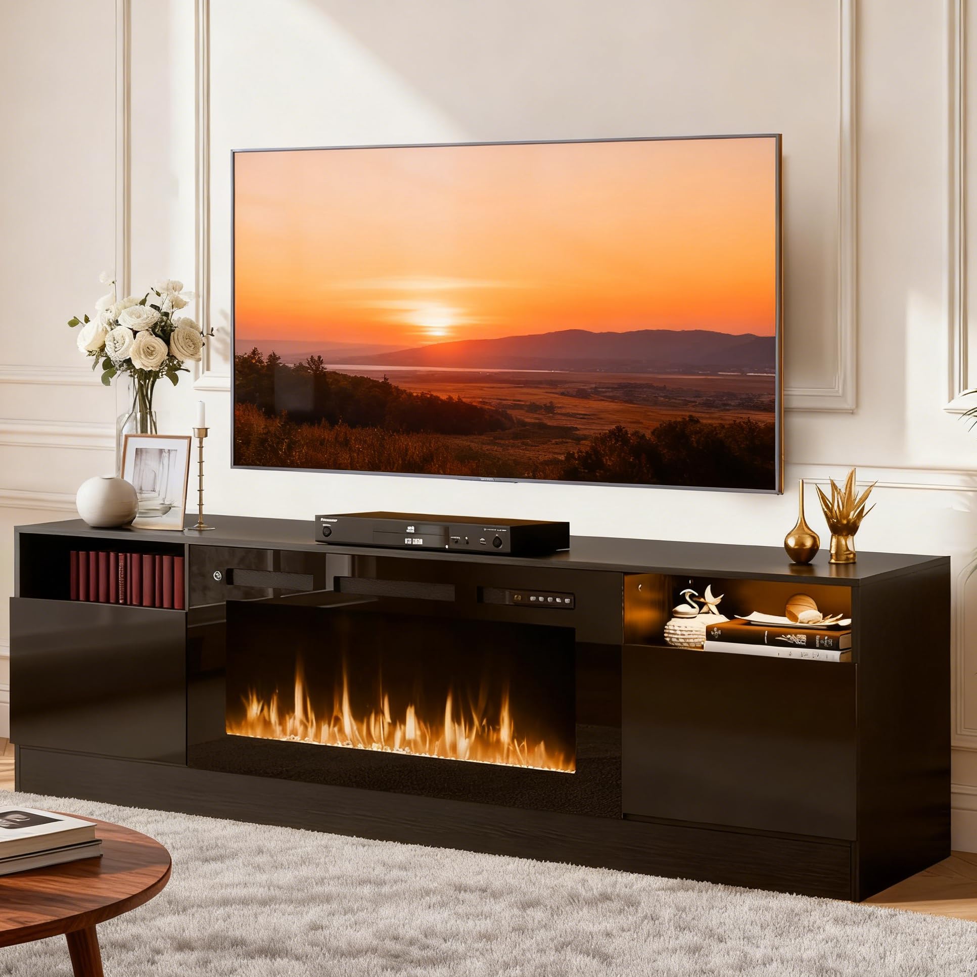 Photo 1 of ***************INCOMPLETE ITEM, THIS IS ONLY THE FIREPLACE UNIT AND DOES NOT INCLUDE THE CABINET***************
MXV 70" Fireplace TV Stand for TVs Up to 80", LED Light Entertainment Center with 36" Electric Fireplace, Modern Wood Texture TV Media Console