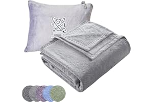 Commollis Travel Blanket Airplane Compact - 2 in 1 Airplane Travel Accessory, from Airplane Blanket to Travel Pillow, with Luggage Strap, Soft Handles and Security Pockets (LightGray, 70 * 50INCH)