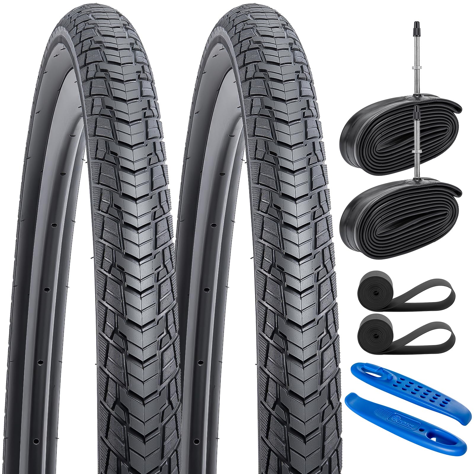 YunSCM 2 Pack 28 Inch Bicycle Tyres 28x1.50 700x38C Tires 38-622 and 700C Inner Tube FV48mm Presta Valve, Compatible Bike Tyres 700 x 38C 40-622 700 x 40C Bicycle Tyre & Tube