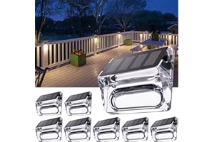 Qualdout Solar Outdoor Lights, 8 Pack Solar Fence Deck Lights, Waterproof Outside Lighting for Step Railing Wall Pool Stair Yard Garden Patio Pool Decorations (Warm White)