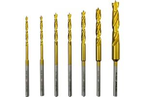 NordWolf 7-Piece HSS Brad Point Wood Drill Bit Set, Titanium Nitride Coating with 1/8" Straight Shank for Rotary Tools, SAE Sizes 3/32"-1/8"-5/32"-3/16"-1/4" in Storage Case