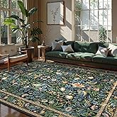 Beeiva Vintage Bird Washable Rugs for Living Room 5x7, Botanical Non Slip Stain Resistant Dining Room Rugs for Under Table, Floral Soft Carpet for Bedroom Dorm Classroom Decor (Dark Green/Navy Blue)