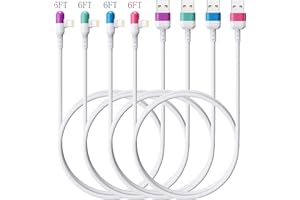 HYXING iPhone Charger Lightning Cable 6FT 4Pack Colorful 90 Degree Right Charging Cord Apple MFi Certified for Apple Charger iPhone 14 13 12 11 SE Xs XS Pro Max XR X 8 7 6 Plus iPad iPod
